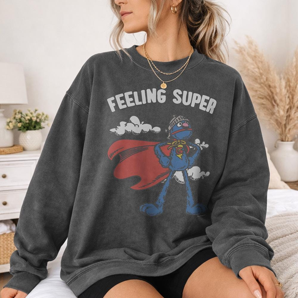 Oversized Crewneck Fleece - Sesame Street Super Grover Officially Licensed