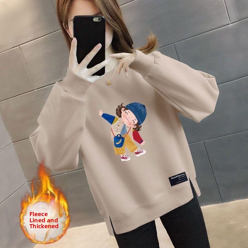 Oversized Crewneck Fleece - Thickened Fleece Oversize Loose Women's Sweatshirt