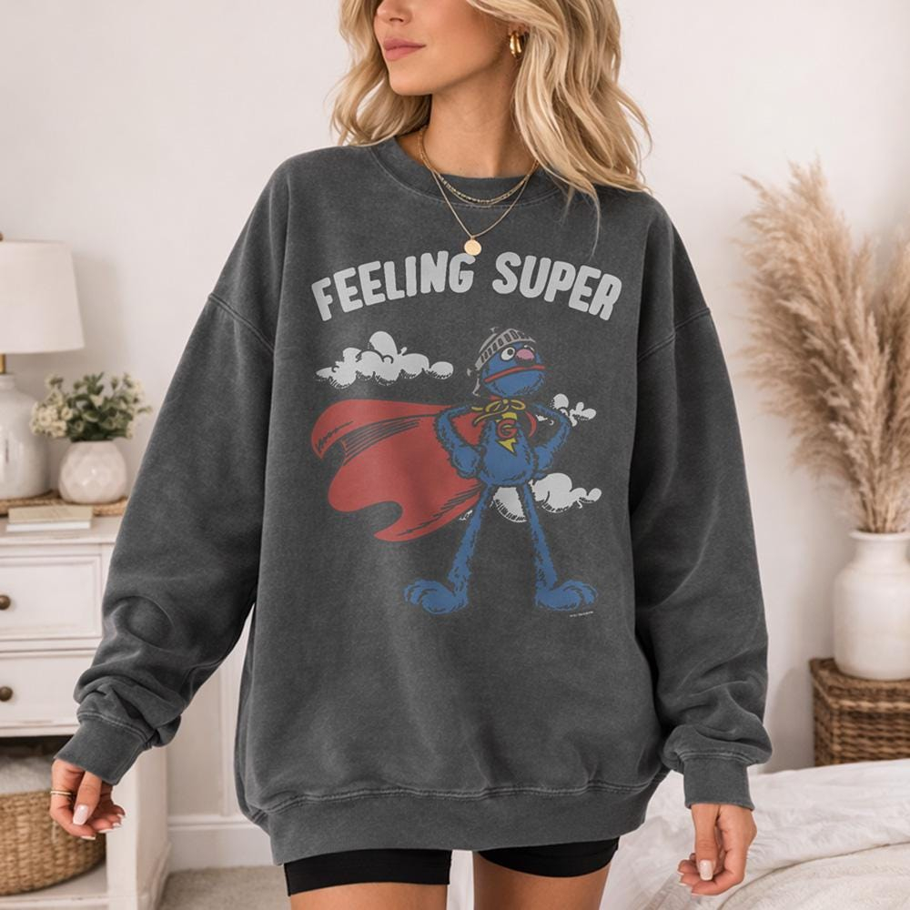 Sesame Street Super Grover Off - đánh giá và giá Oversized Crewneck Fleece