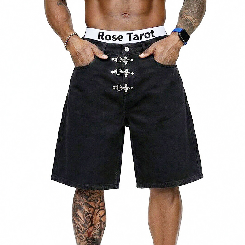 Metal Buckle Short Baggy Jeans - đánh giá và giá Street Fashion Jeans