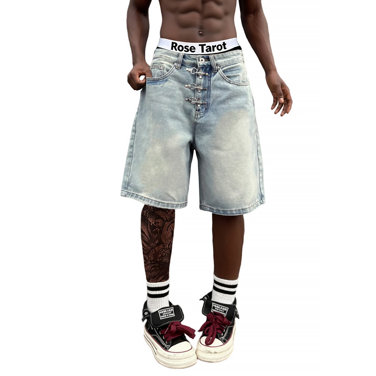 Metal Buckle Short Baggy Jeans - đánh giá và giá Street Fashion Jeans