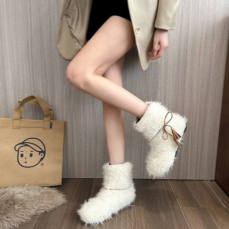 Solid Color Fleece-Lined White - đánh giá và giá Street Fashion Online