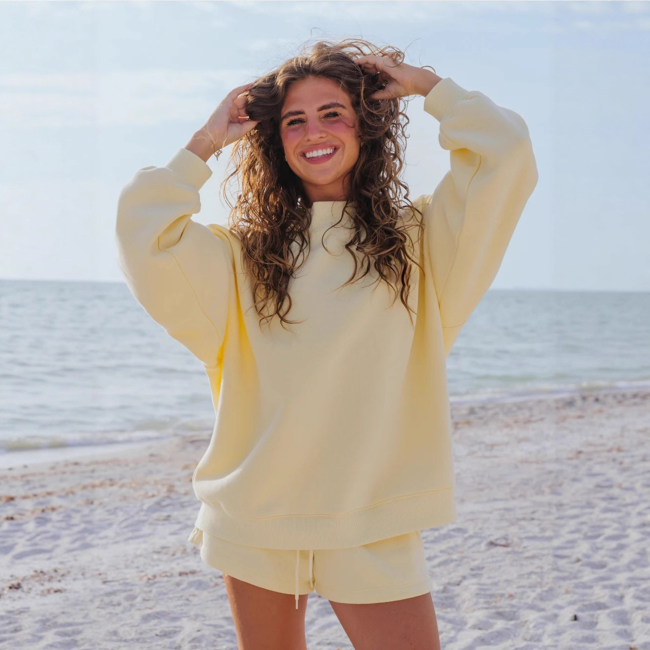 Women Solid Color Fleece Two P - đánh giá và giá Oversized Crewneck Fleece