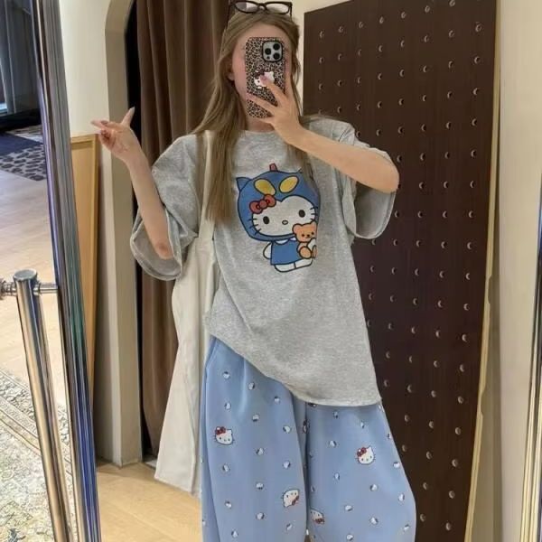 Short Sleeved Hello Kitty Prin - đánh giá và giá Street Fashion Designer