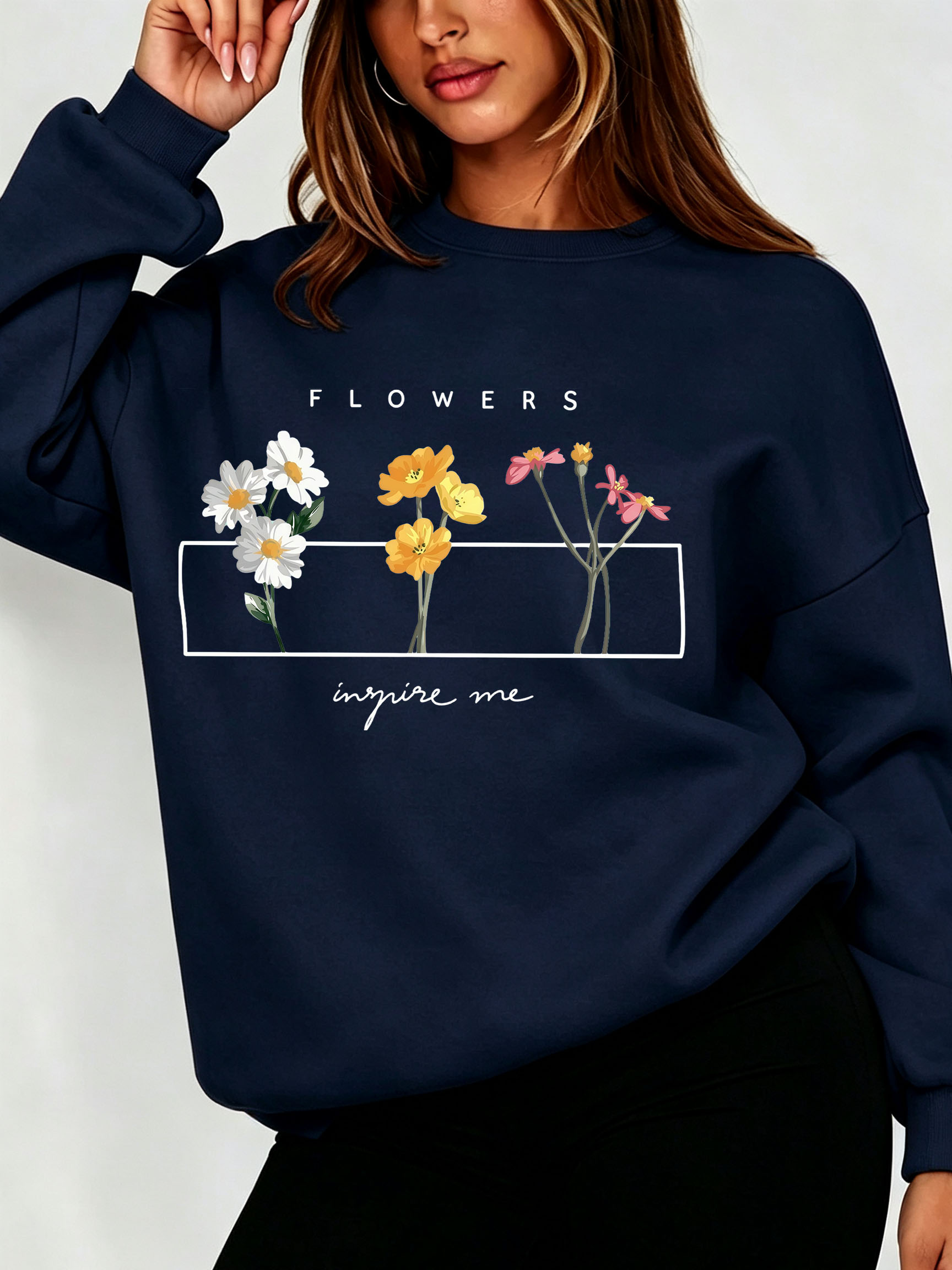 Women Daisy Floral Sweatshirt  - đánh giá và giá Oversized Crewneck Fleece