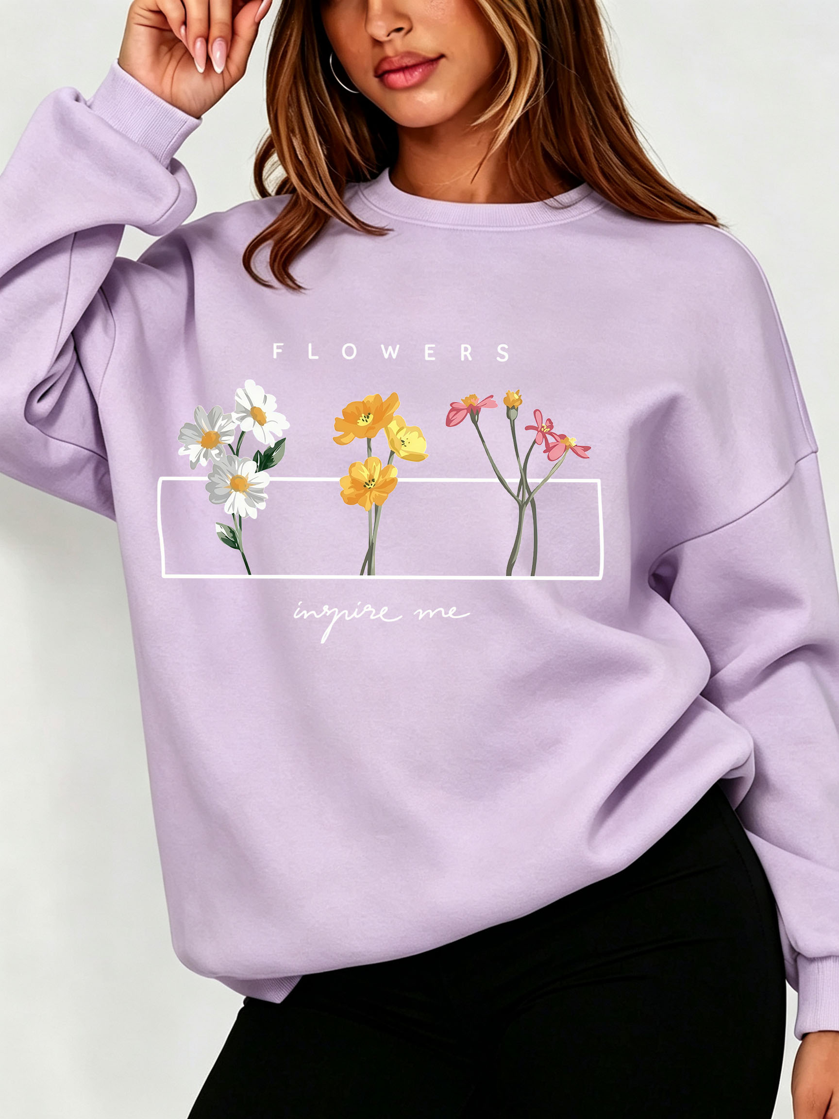 Women Daisy Floral Sweatshirt  - đánh giá và giá Oversized Crewneck Fleece